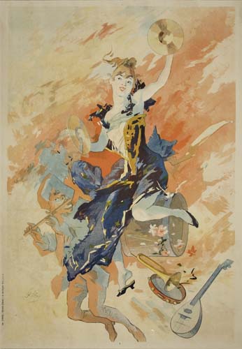 JULES CHÉRET (1836-1932). [LES ARTS.] Four decorative panels. 1891. Each approximately 48 x 33 inches, 122x84 cm. Chaix, Paris.